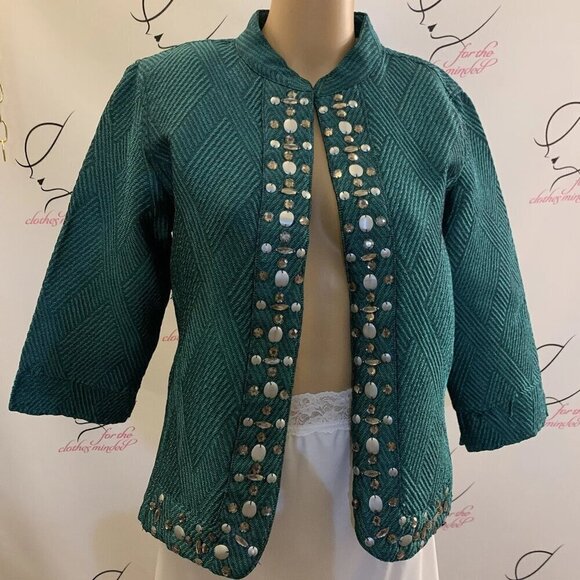 Notations. Size Medium. Green Embellished Unlined Beaded Jacket. LC - Picture 1 of 5